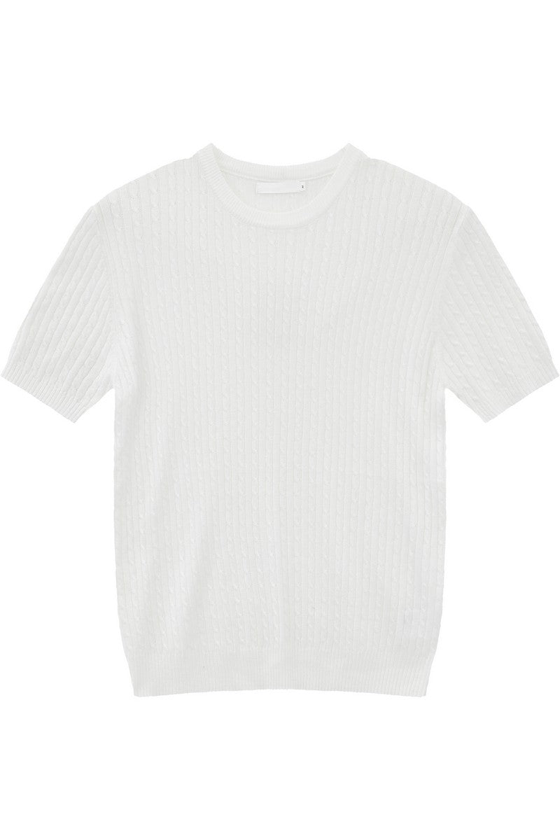 Cable Rib Knit Wool Tee