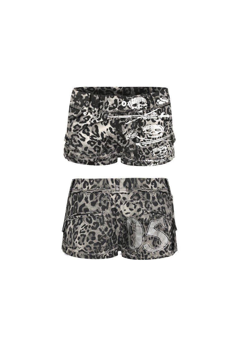 Leopard Cargo Hem Shorts