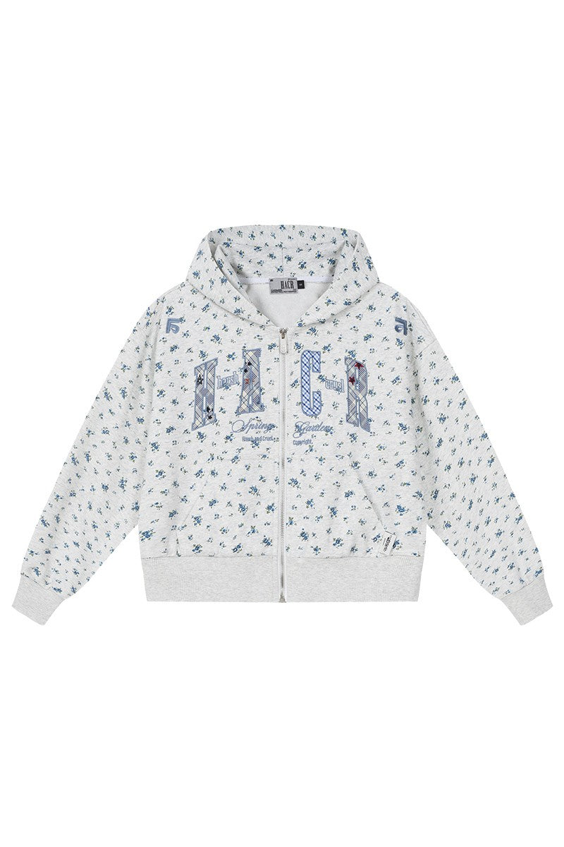 Floral Embroidery Zip Up Hoodie