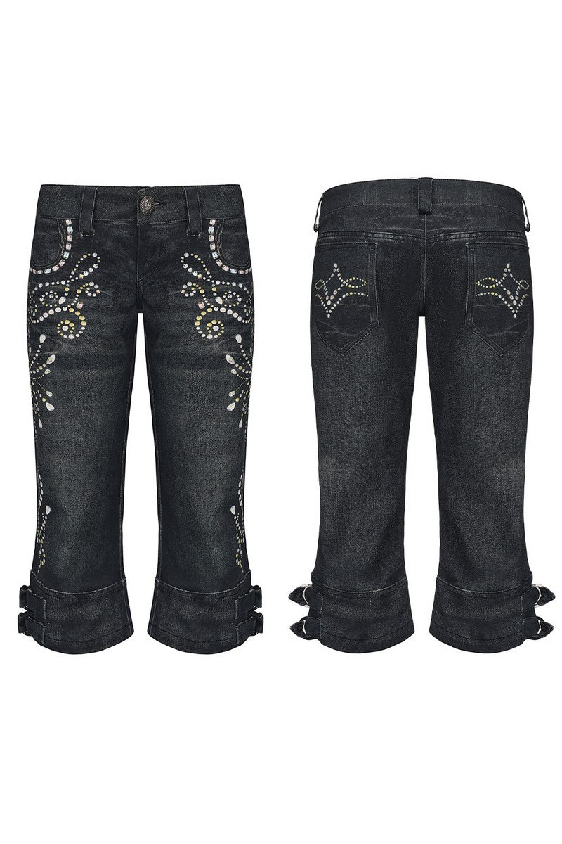 Vintage Gem Print Cropped Flares