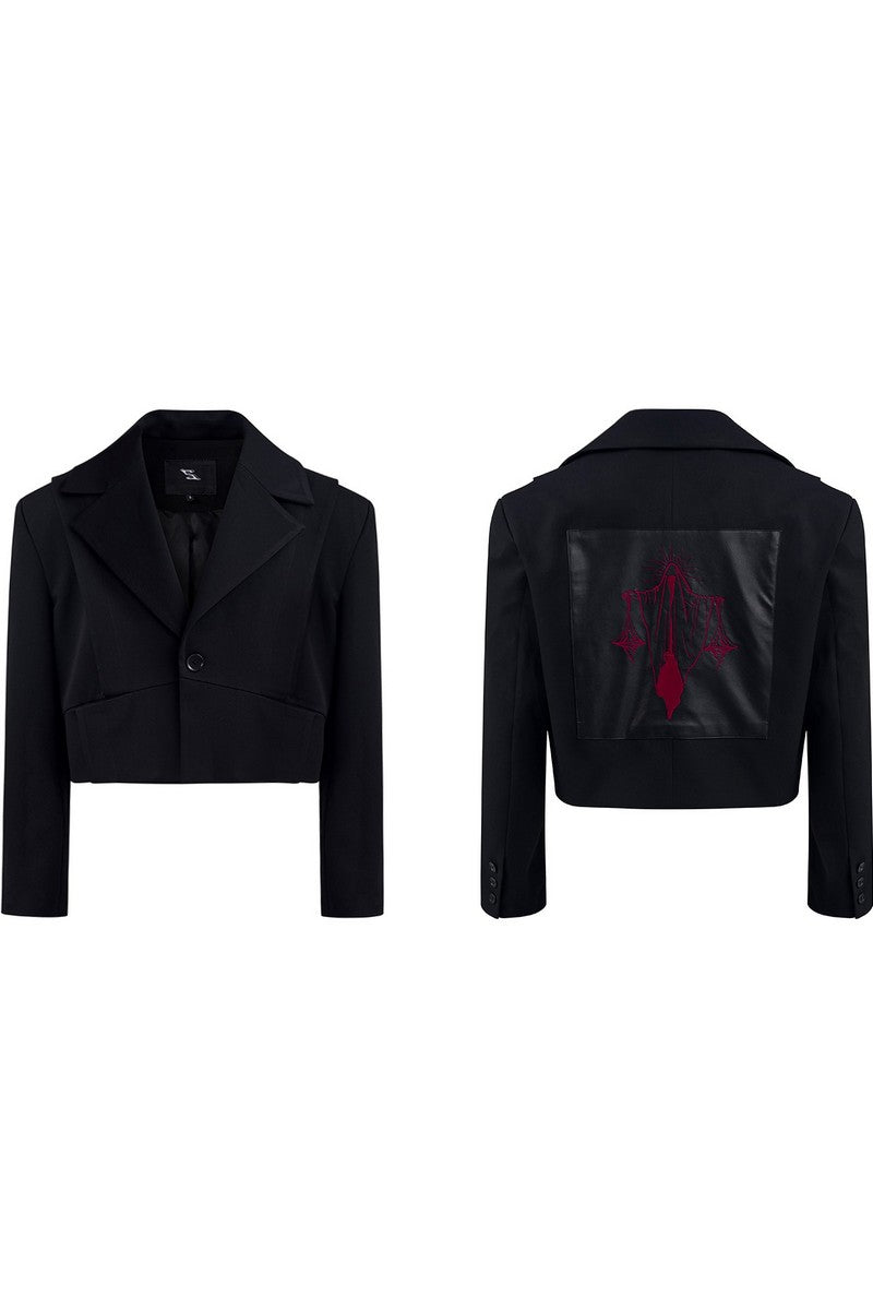 Embroidered Leather Patch Blazer
