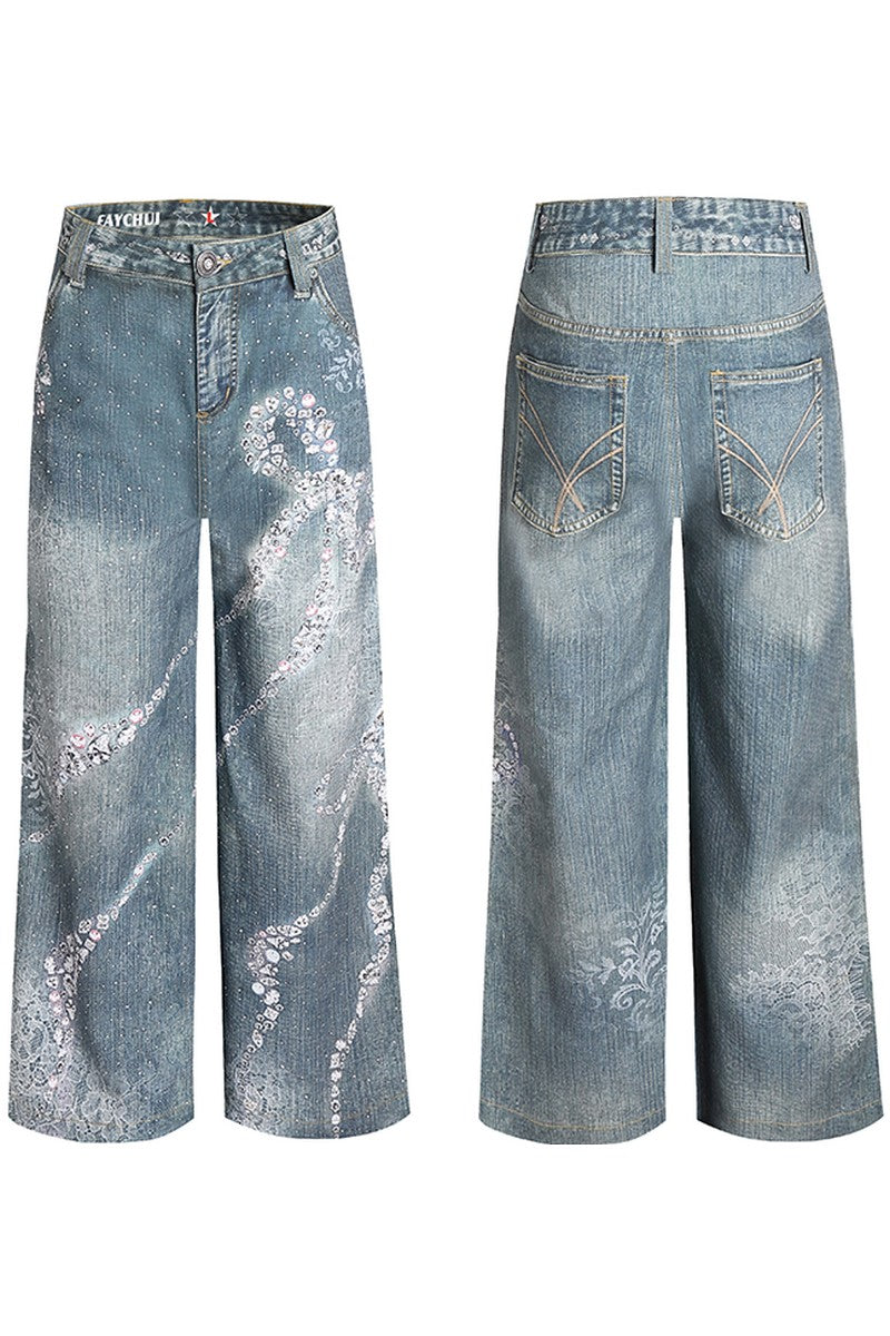 Rhinestone Bow Wide Leg Pants