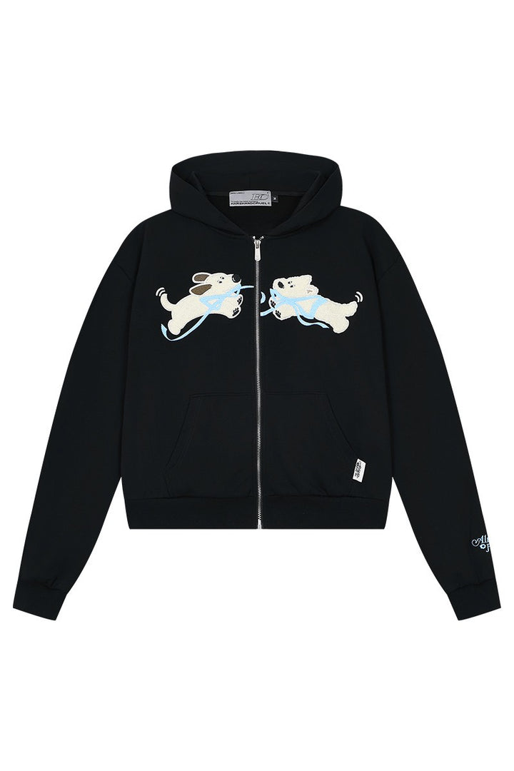 Plush Dog Embroidery Hoodie