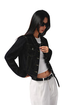 Contrast Stitch Cropped Denim Jacket - Denim Blue
