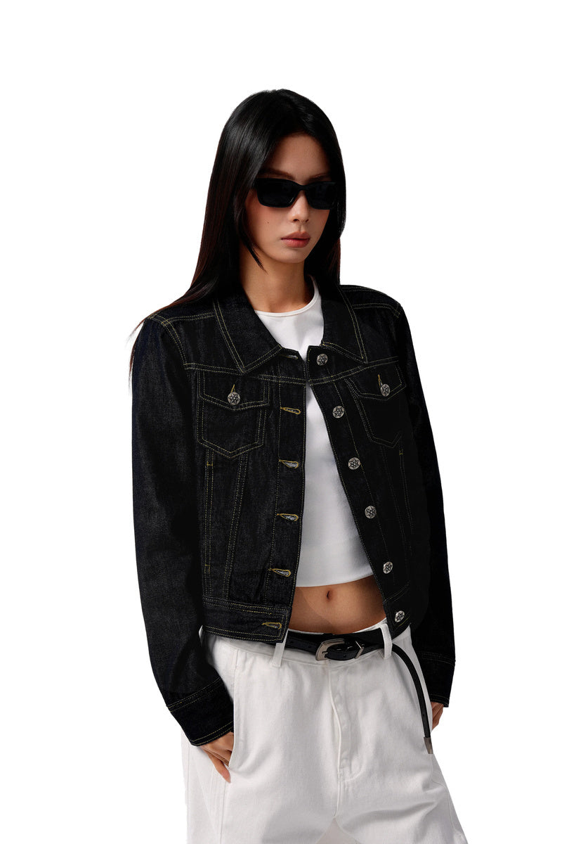 Contrast Stitch Cropped Denim Jacket