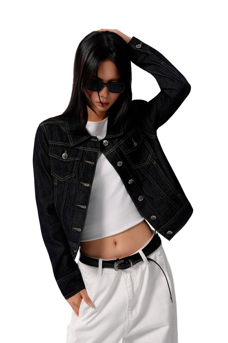 Contrast Stitch Cropped Denim Jacket