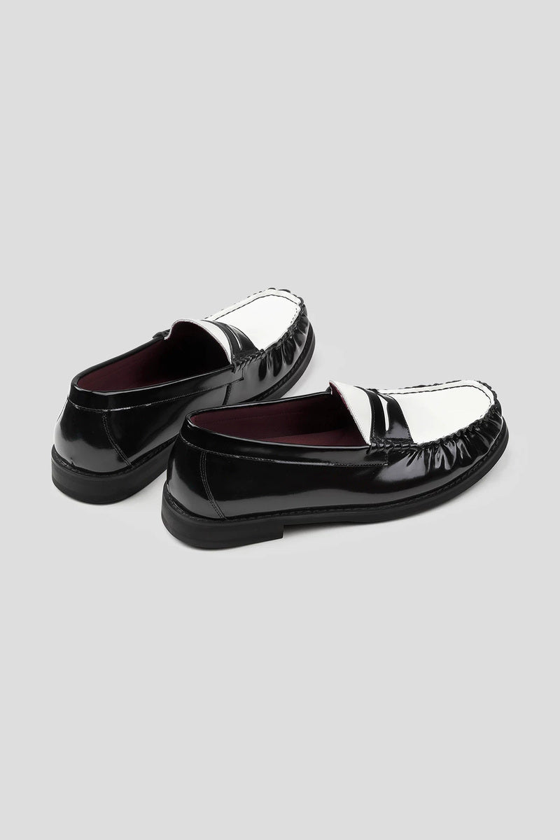 Contrast Vamp Leather Loafers - Black/White - view 3