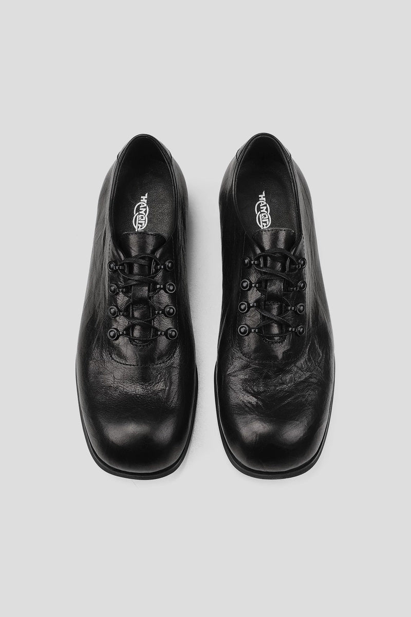 Creased Cowhide Derby Shoes - Black - view 5