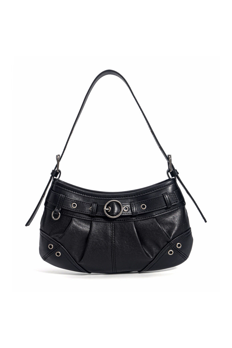 Belted Crescent Shoulder Bag - Black