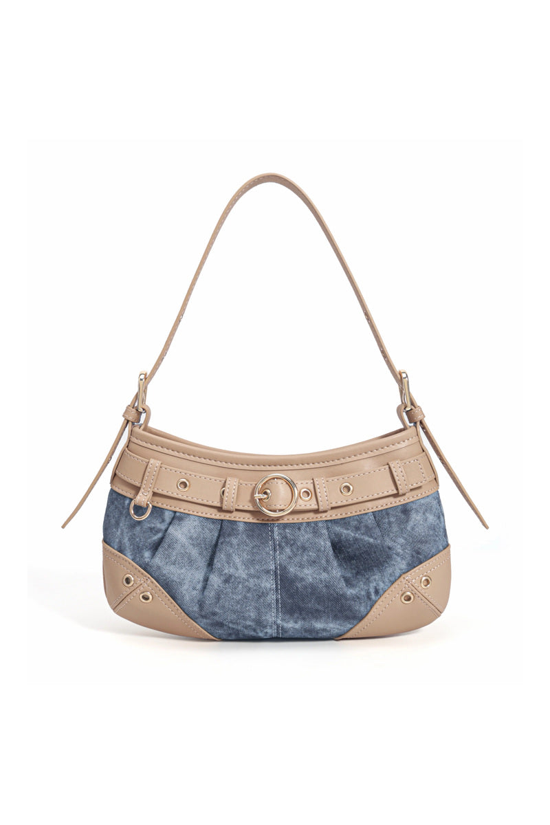 Belted Crescent Shoulder Bag - Denim Blue