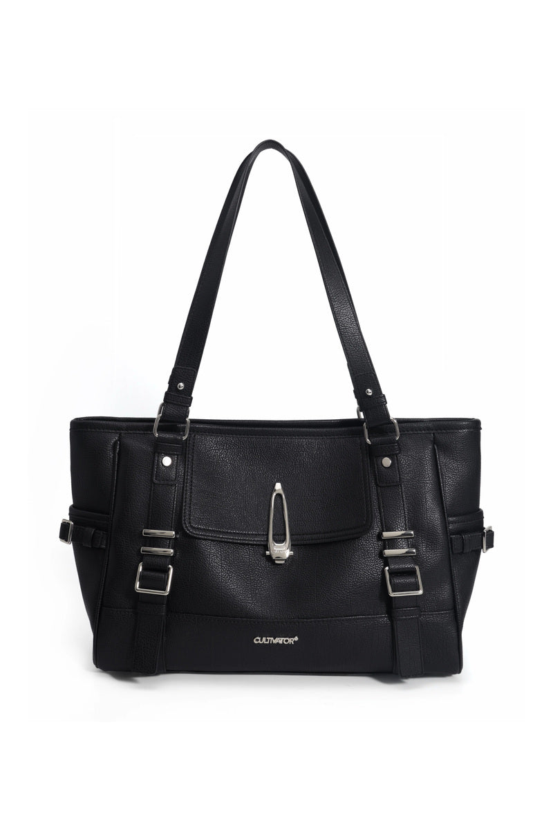 Belted Pocket Tote Bag - Black