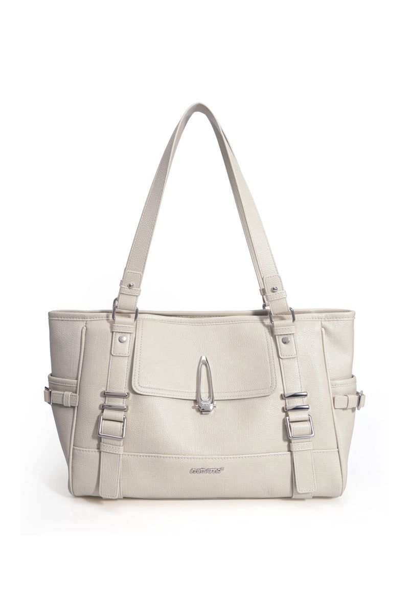 Belted Pocket Tote Bag - Beige