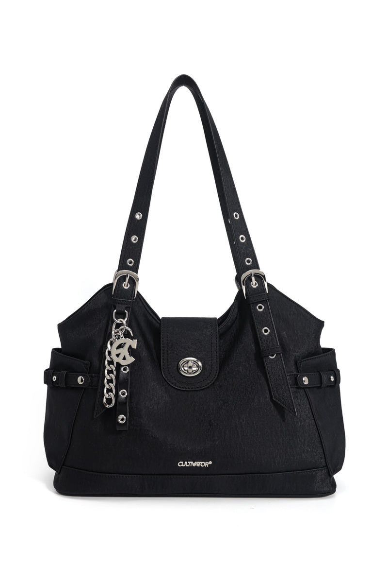 Chain Charm Tote Bag - Black