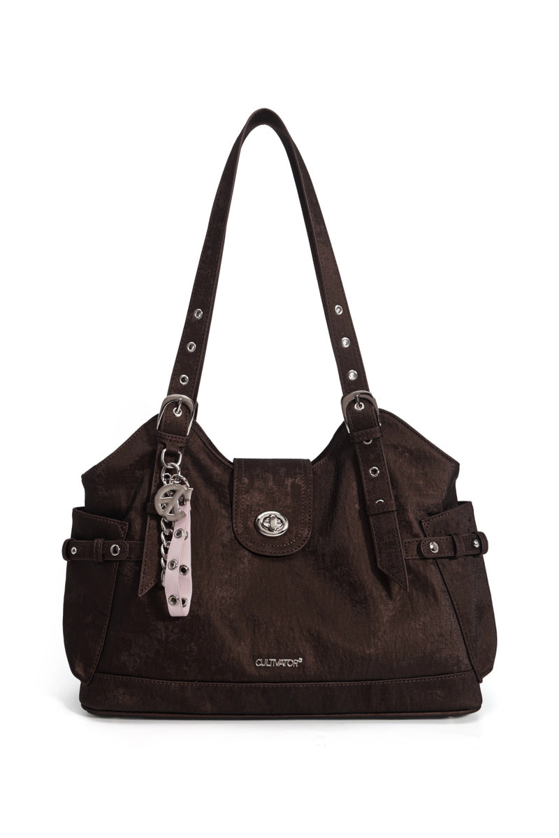 Chain Charm Tote Bag - Brown
