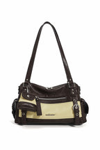 Colorblock Buckle Bowling Bag - Brown