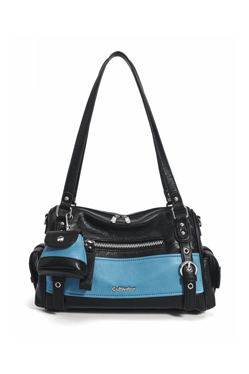 Colorblock Buckle Bowling Bag - Black