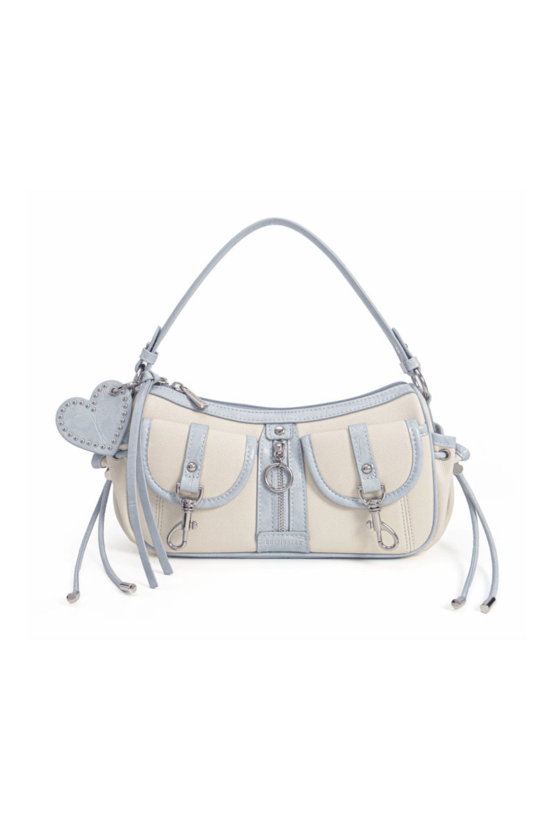 Contrast Trim Baguette Bag - Beige