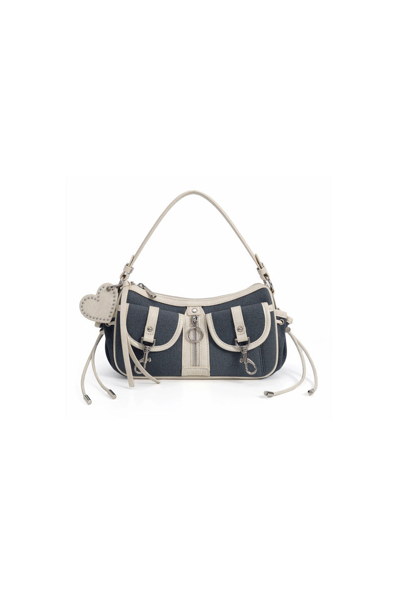 Contrast Trim Baguette Bag - Dark Blue