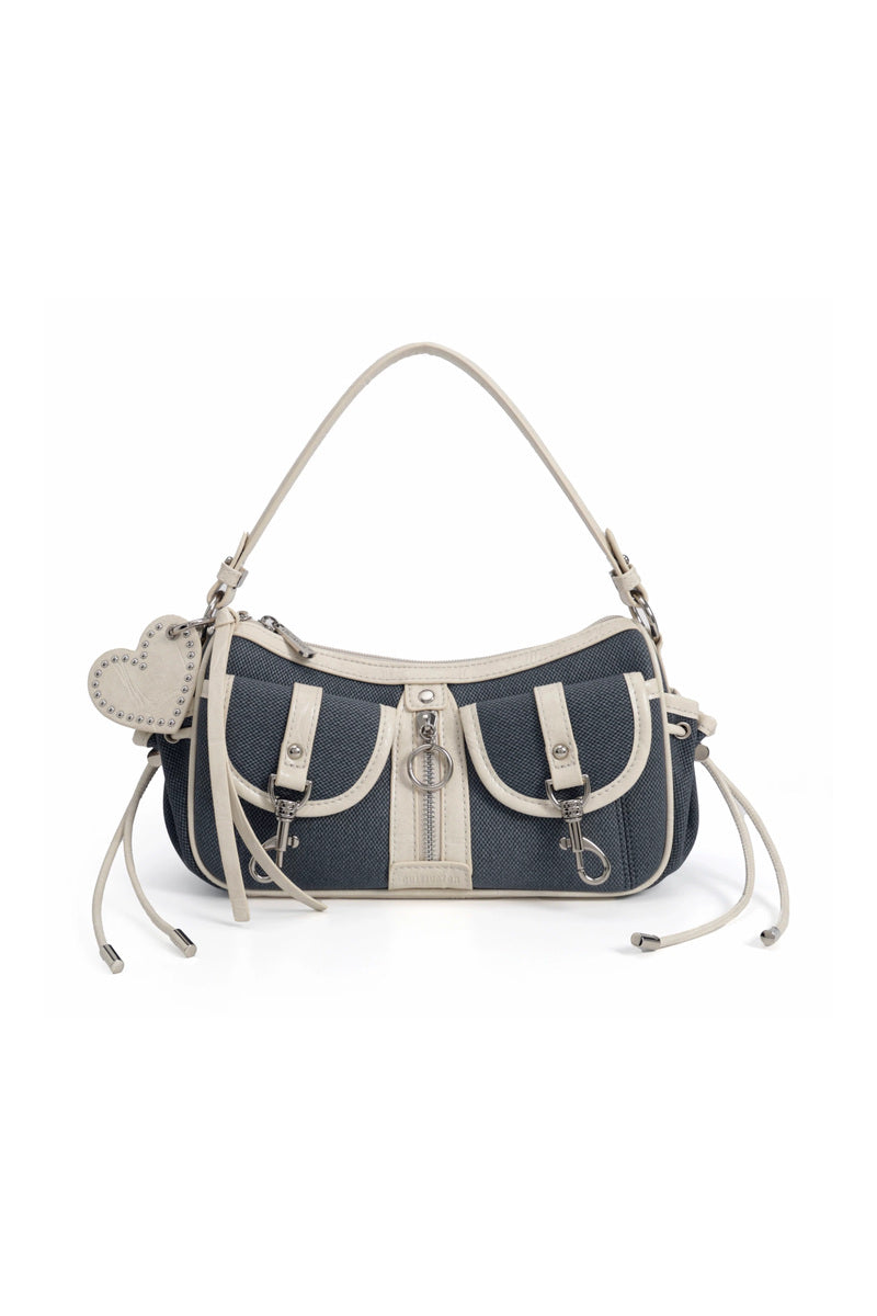 Contrast Trim Baguette Bag - Dark Blue