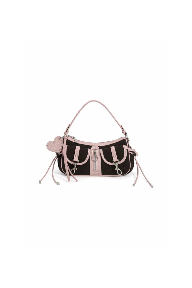 Contrast Trim Baguette Bag - Brown