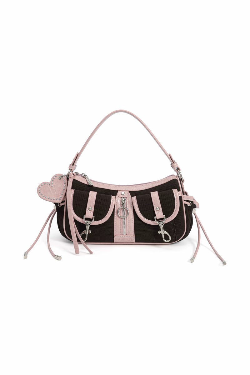 Contrast Trim Baguette Bag - Brown