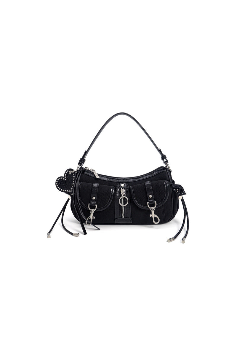 Contrast Trim Baguette Bag - Black