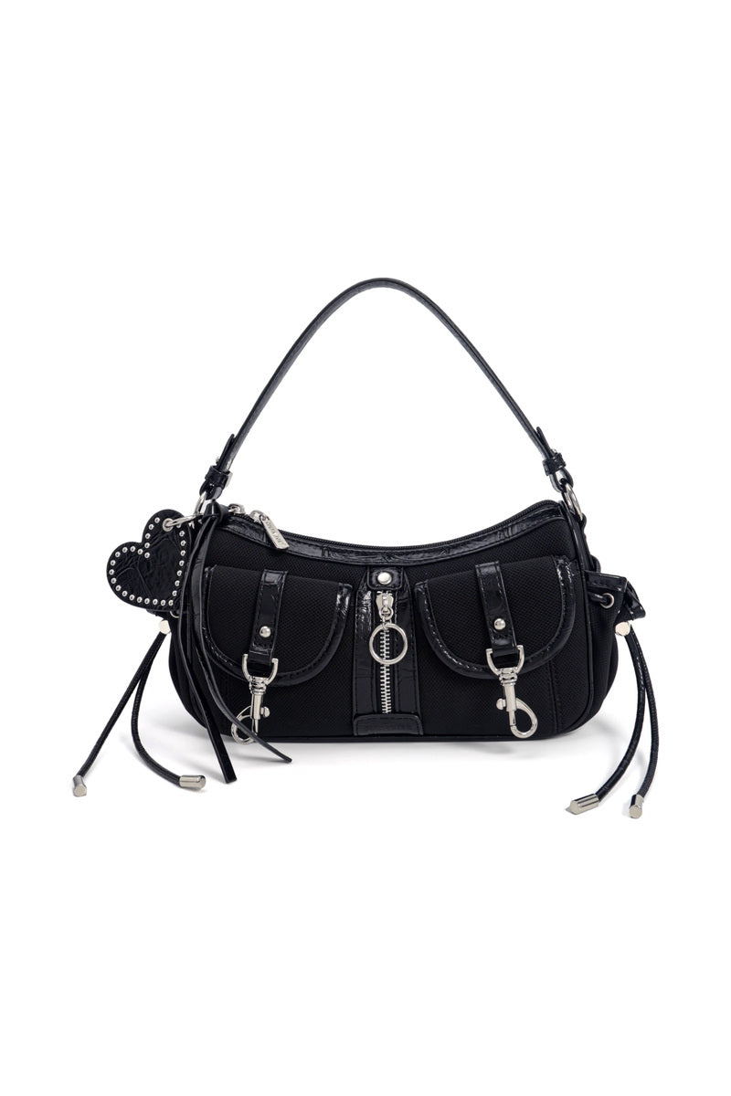Contrast Trim Baguette Bag - Black