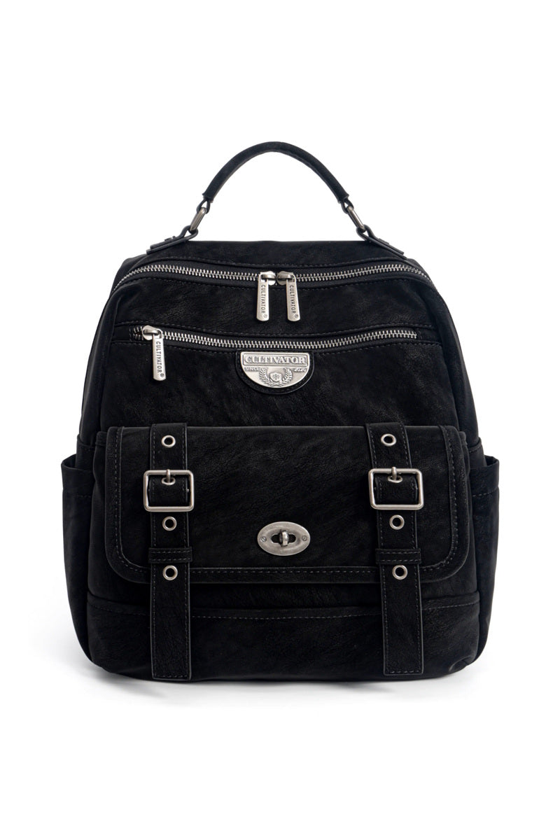 Distressed Buckle Pocket Backpack - Black
