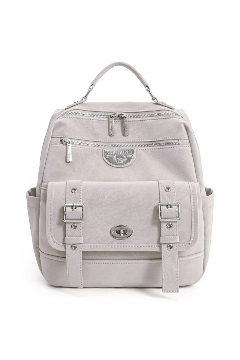 Distressed Buckle Pocket Backpack - Apricot