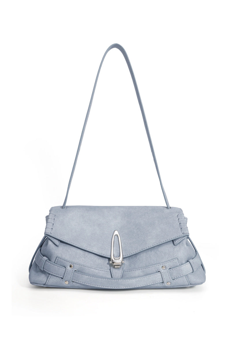 Distressed Flap Shoulder Bag - Mist Blue