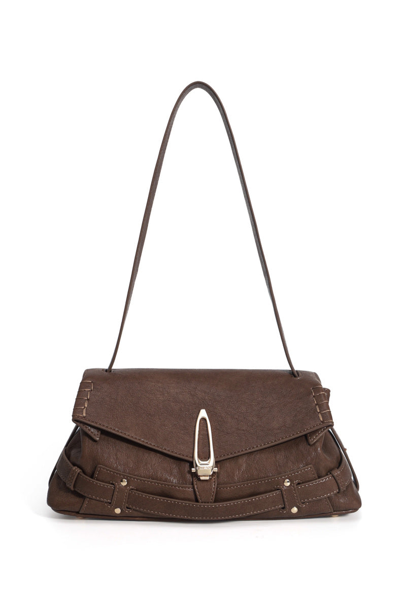 Distressed Flap Shoulder Bag - Brown
