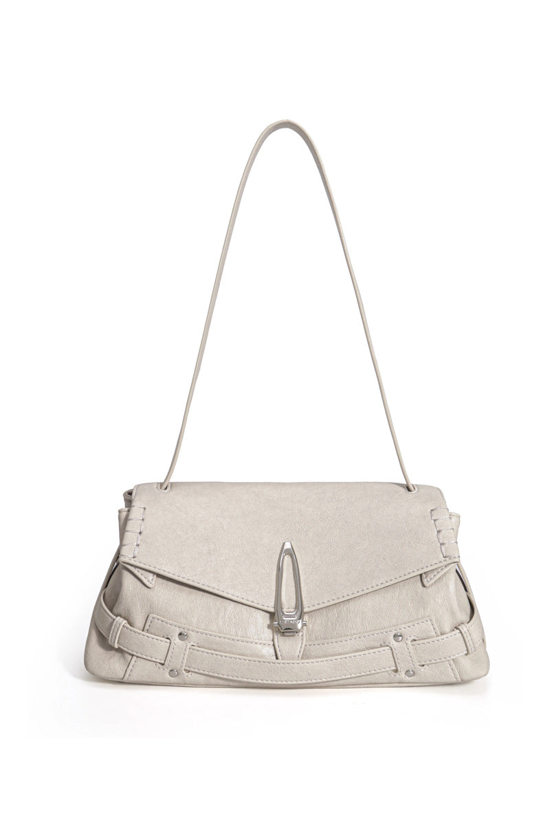 Distressed Flap Shoulder Bag - Beige