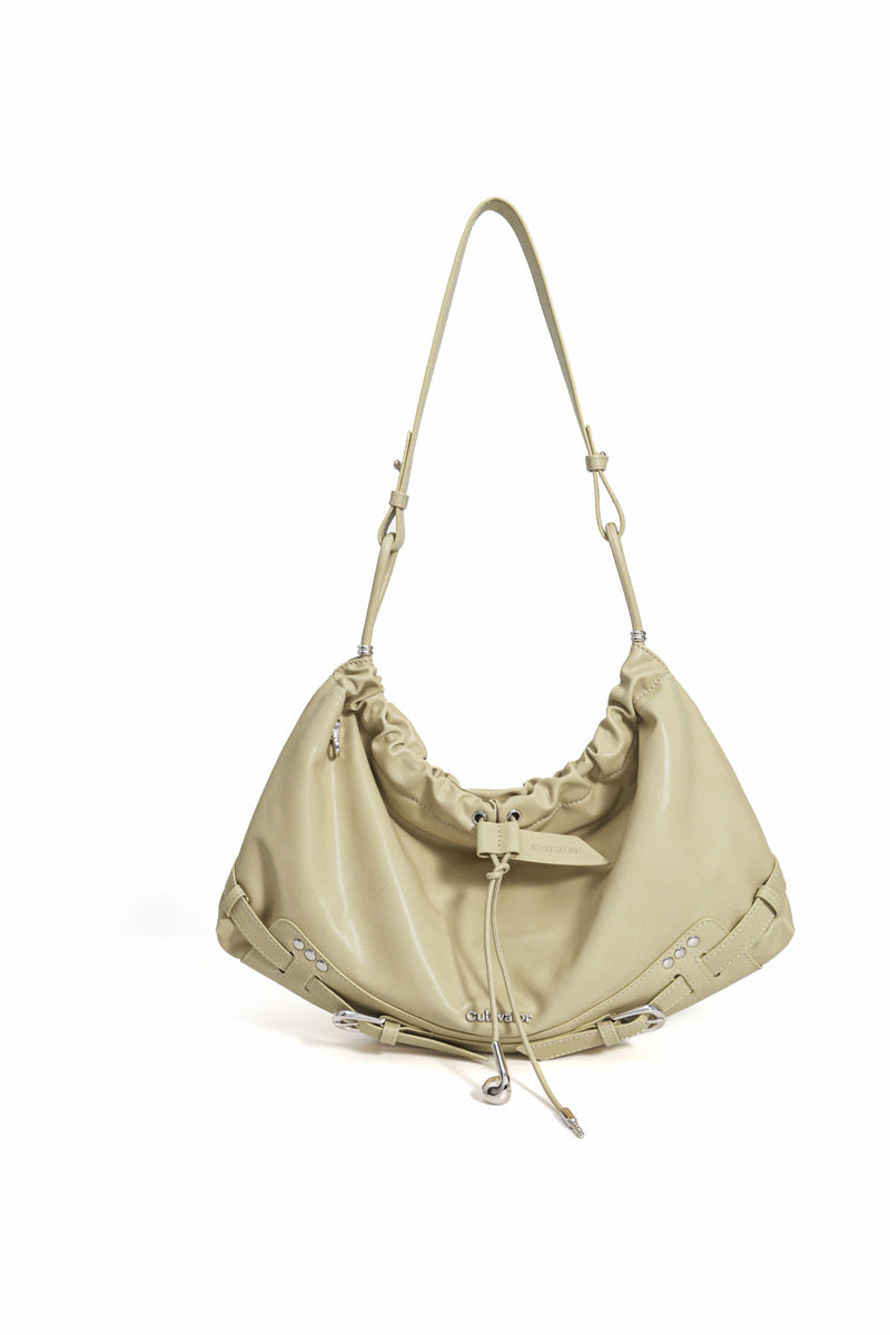 Drawstring Crescent Hobo Bag - Wheat Yellow