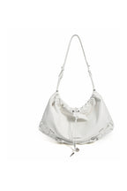 Drawstring Crescent Hobo Bag - White