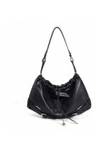 Drawstring Crescent Hobo Bag - Black