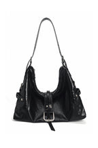 Glossy Buckle Hobo Bag - Black