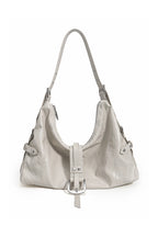 Glossy Buckle Hobo Bag - Beige