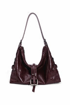 Glossy Buckle Hobo Bag - Burgundy