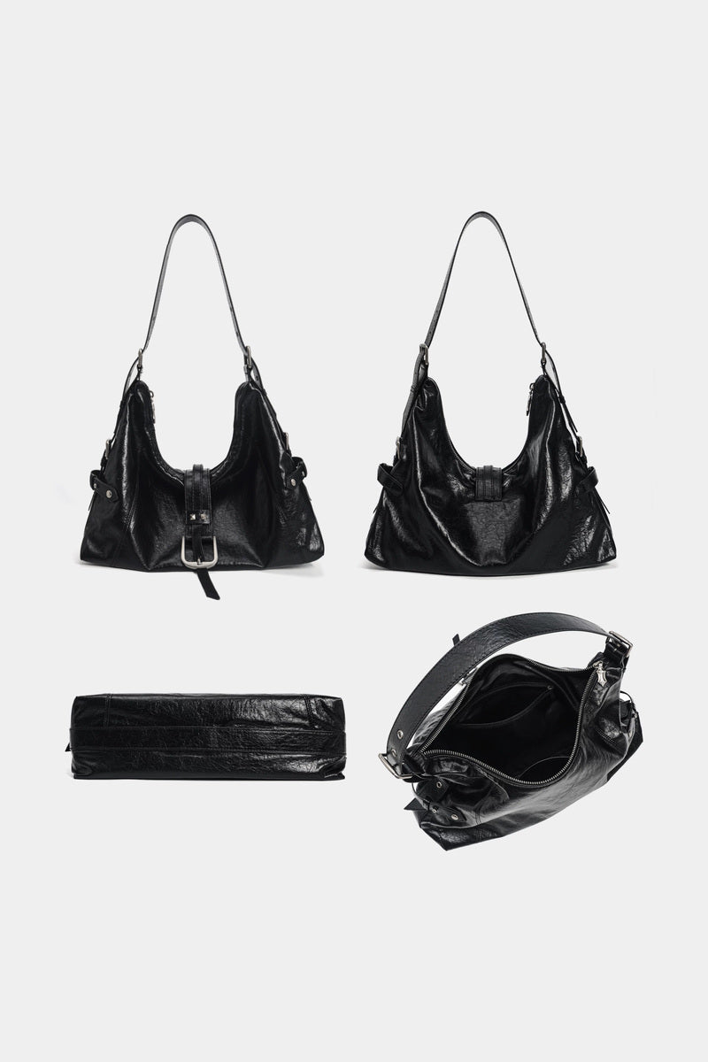 Glossy Buckle Hobo Bag - views