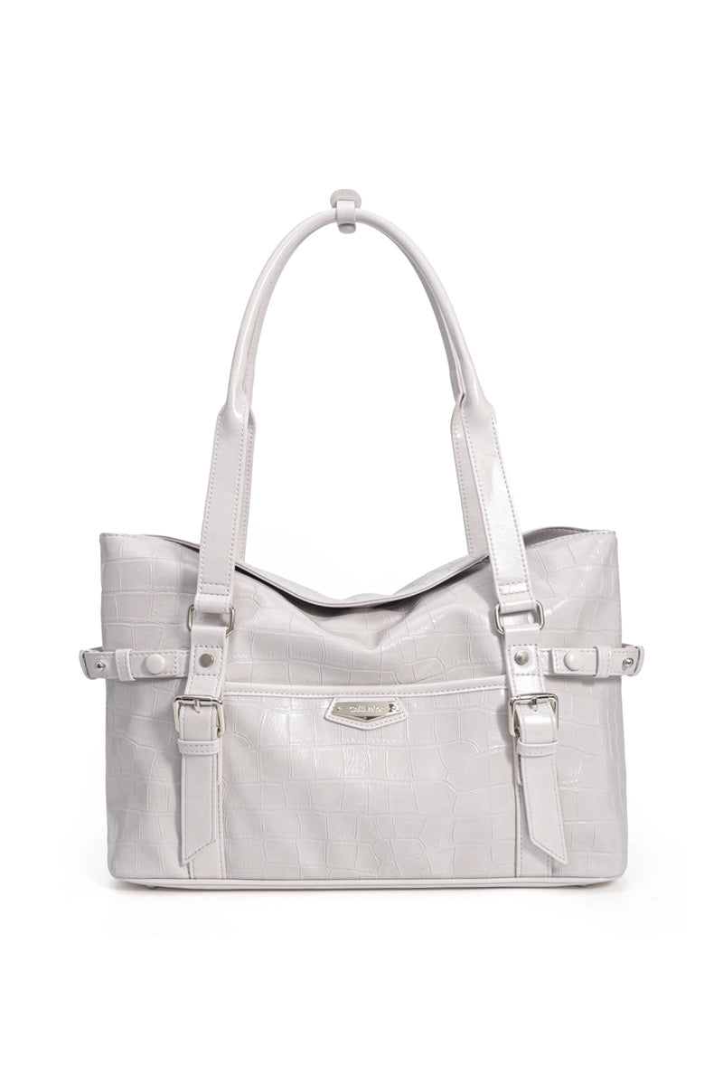 Glossy Croc Tote Bag - Beige
