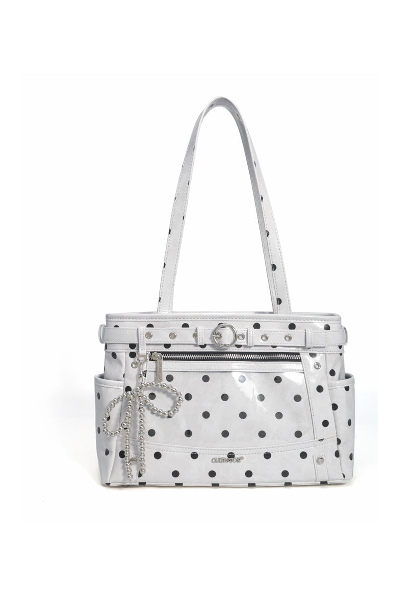 Glossy Polka Dot Tote - White