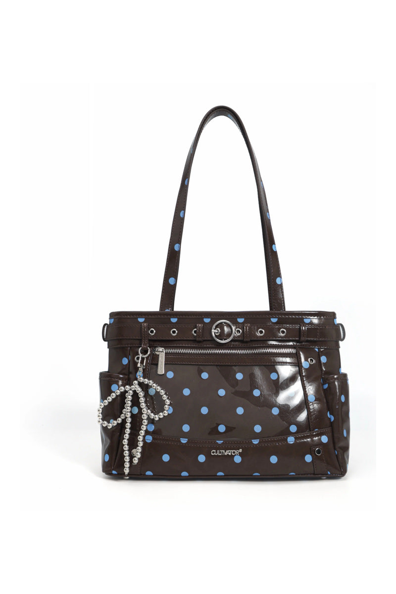 Glossy Polka Dot Tote - Brown