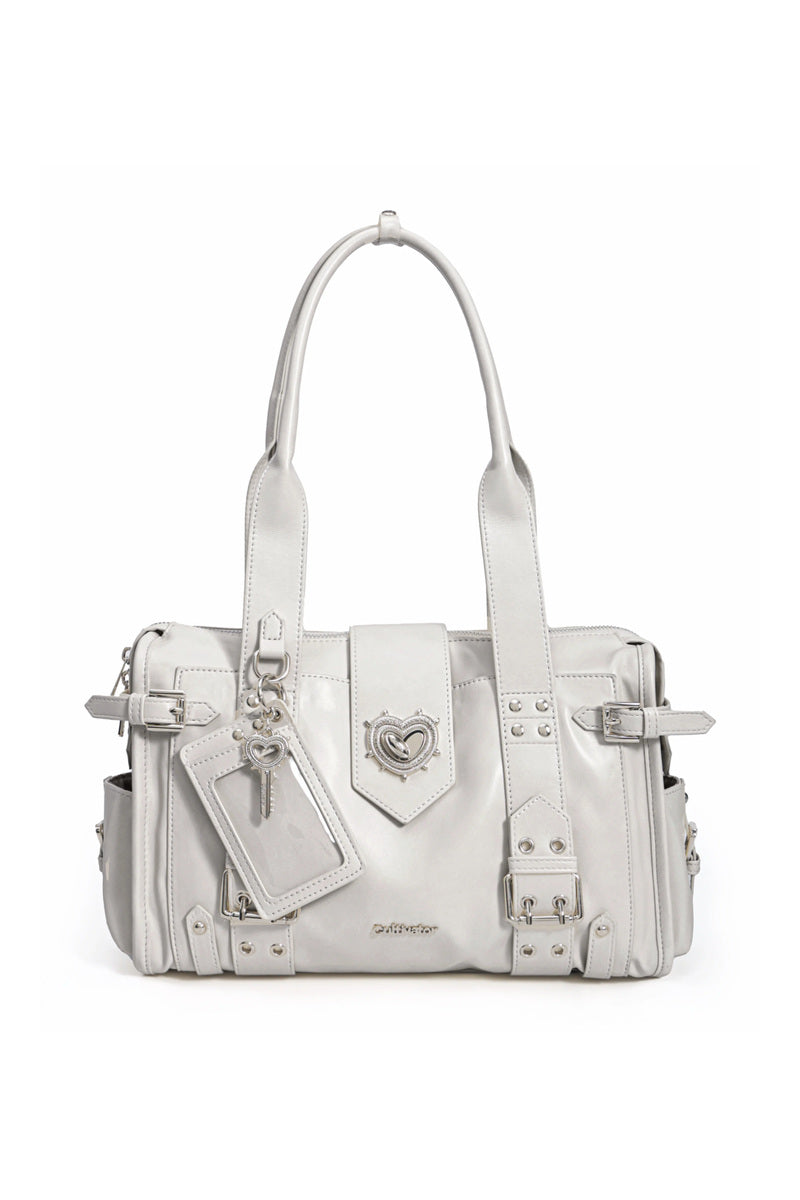 Heart Buckle Biker Bag - Beige