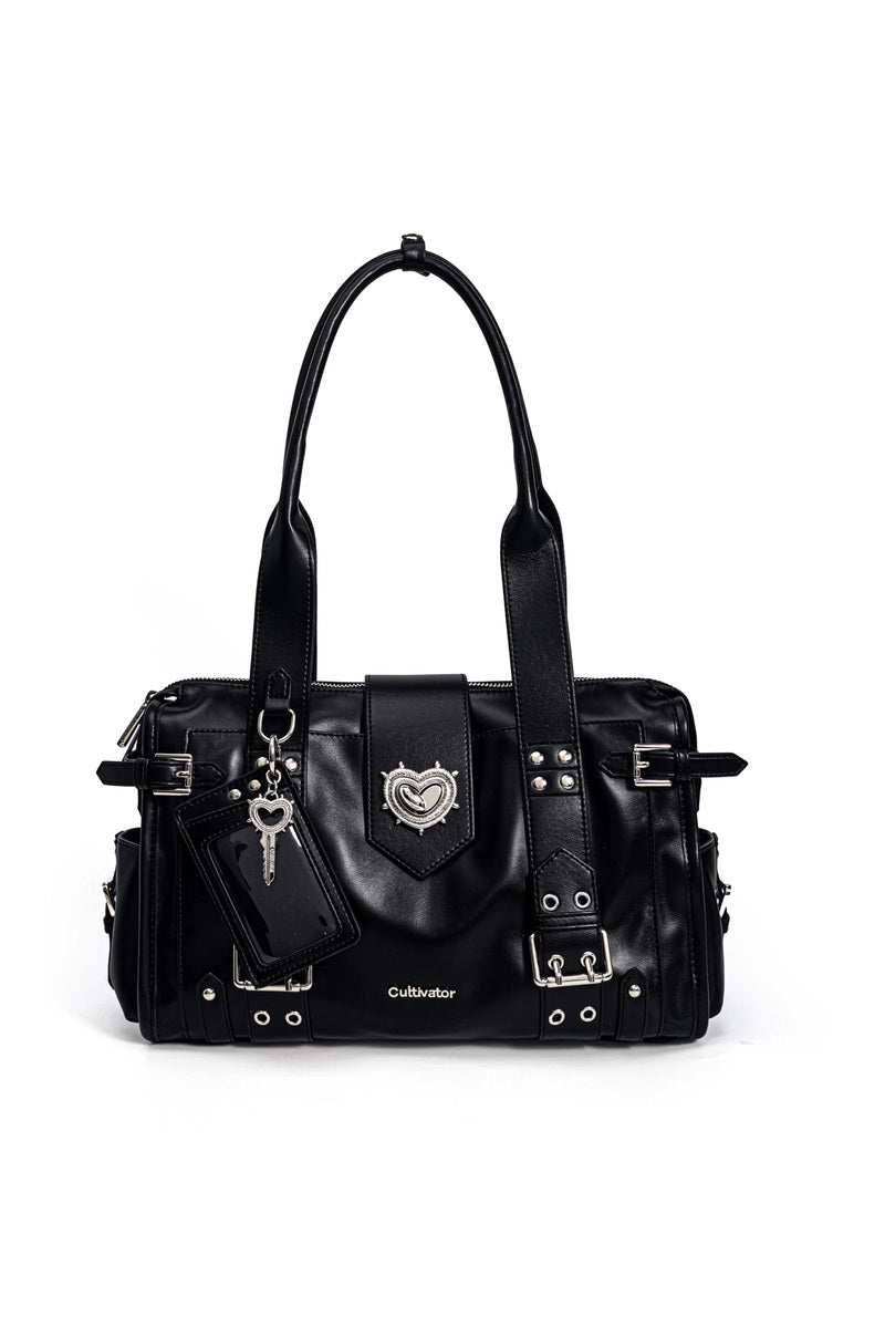 Heart Buckle Biker Bag - Black