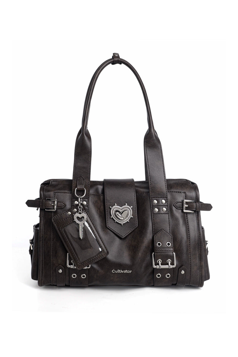 Heart Buckle Biker Bag - Brown