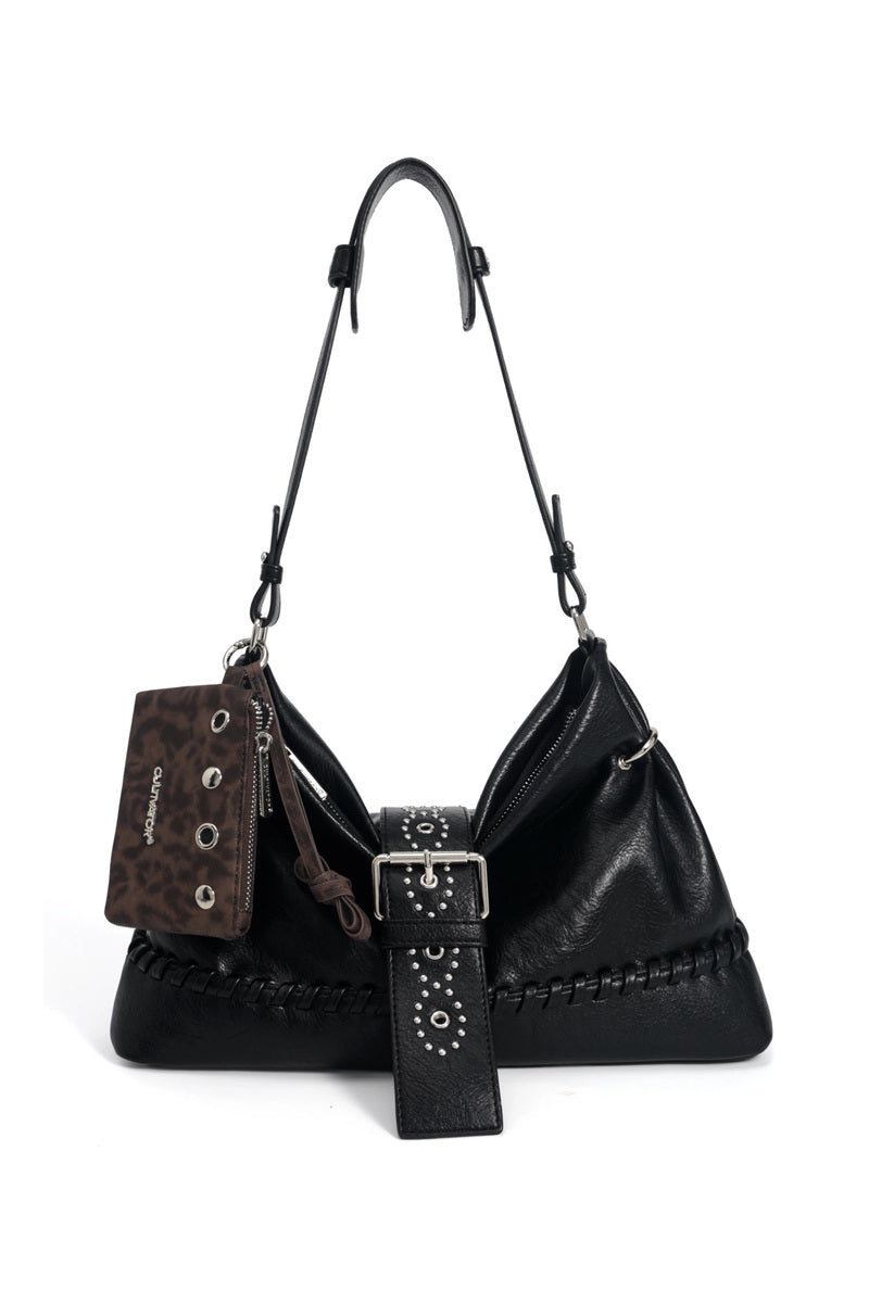 Leopard Pouch Hobo Bag - Black
