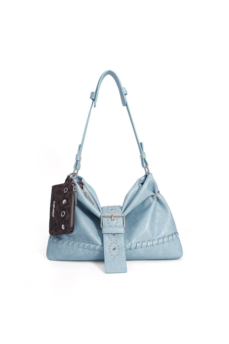 Leopard Pouch Hobo Bag - Blue