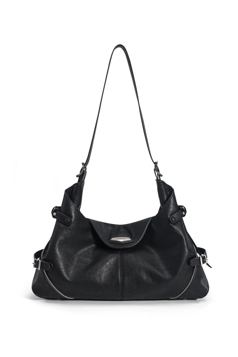 Zip Detail Hobo Bag - Black