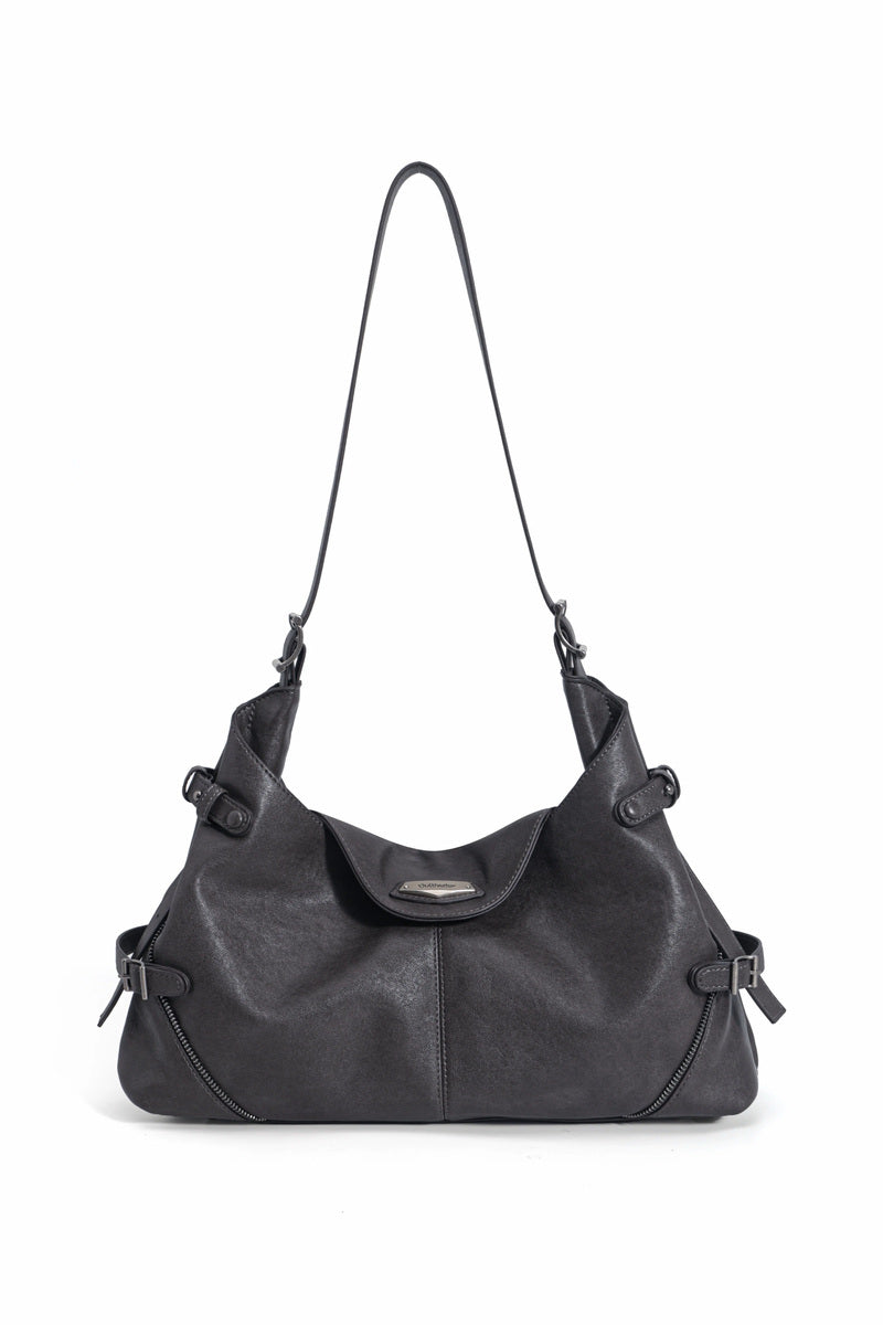 Zip Detail Hobo Bag - Iron Gray