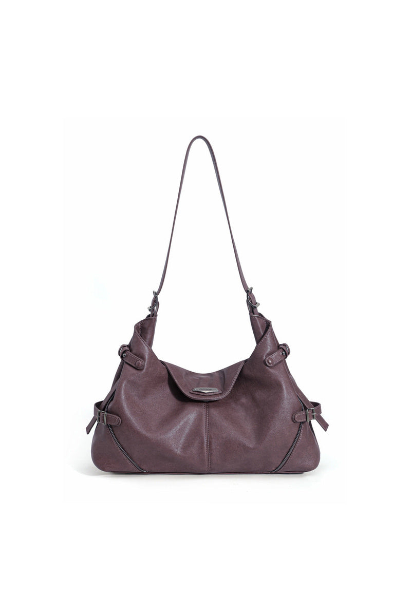 Zip Detail Hobo Bag - Raspberry